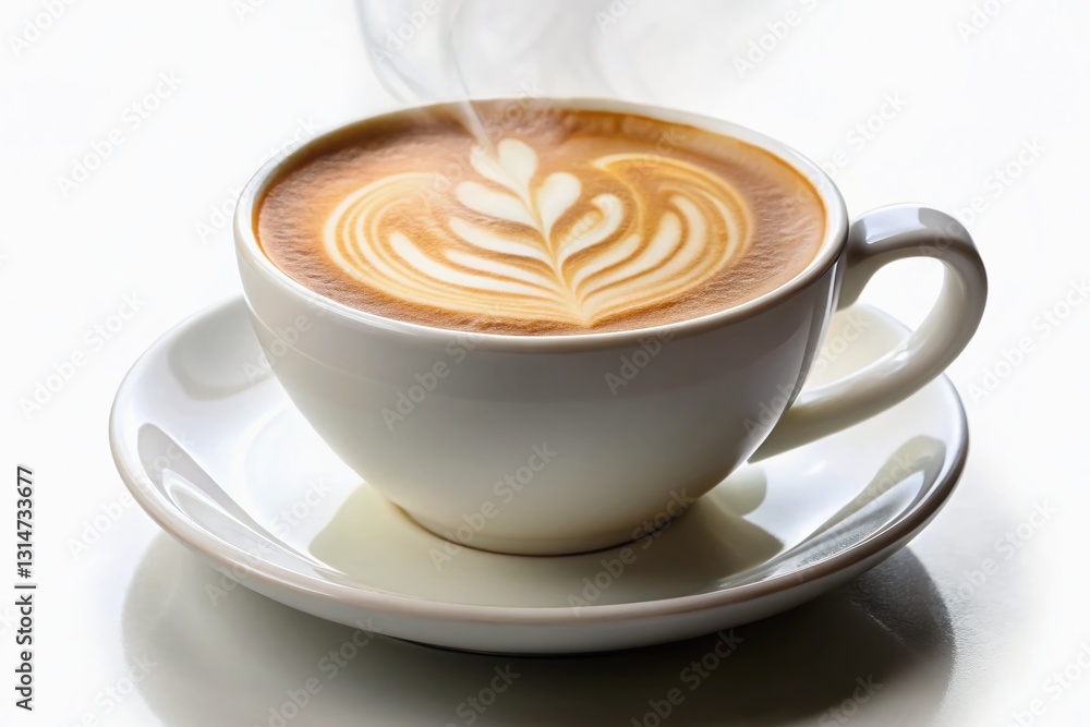 Creamy Cafe Latte in White Mug, Isolated on White Background - Stock Photo Creamy Cafe Latte in White Mug, Isolated on White Background - Stock Photo