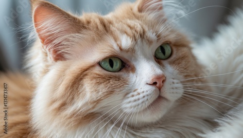 Allergy on the face of a light-colored cat in close-up. photo