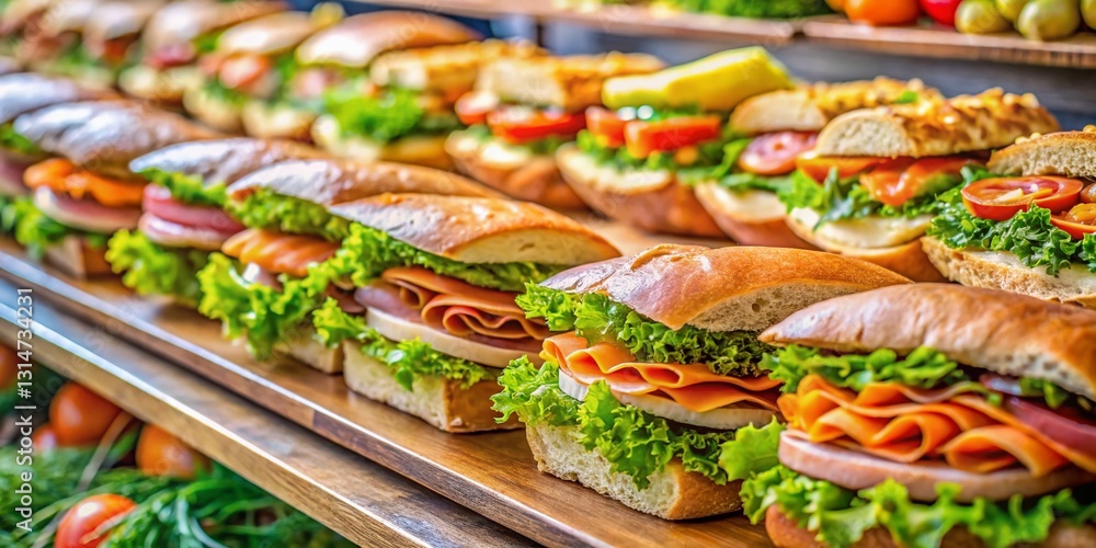 Delicious & Healthy Sandwich Assortment at Market Counter - Takeaway Food Delicious & Healthy Sandwich Assortment at Market Counter - Takeaway Food