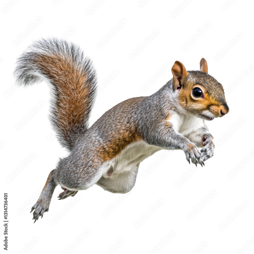 Fototapeta premium Squirrel Jumping Gracefully in a Natural Urban Environment