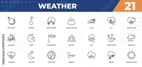 outline icons set - weather concept. new moon, degree and more.