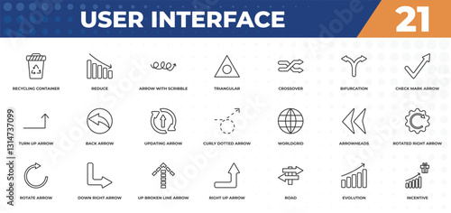 outline icons set - user interface concept. recycling container, reduce and more.