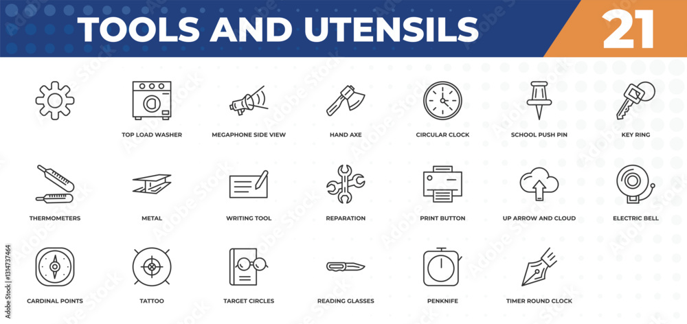 Fototapeta outline icons set - tools and utensils concept. , top load washer and more.