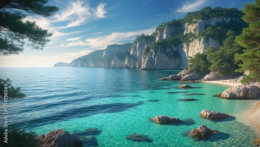 Fototapeta premium Pine tree by the ocean shore