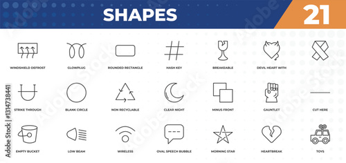 outline icons set - shapes concept. windshield defrost, glowplug and more.