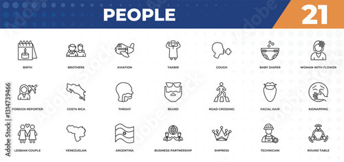 outline icons set - people concept. birth, brothers and more.