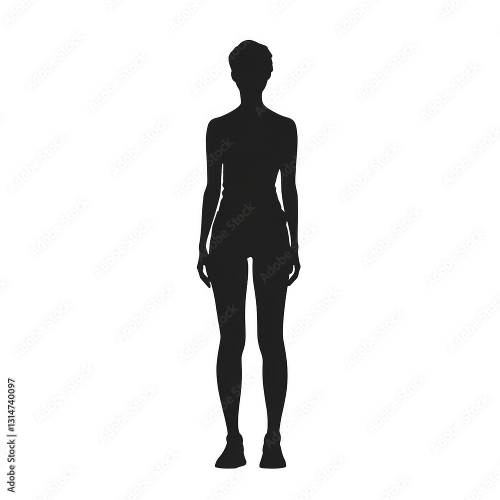 Fototapeta premium Silhouette of a female figure standing upright, on white background, perfect for design and creative projects.