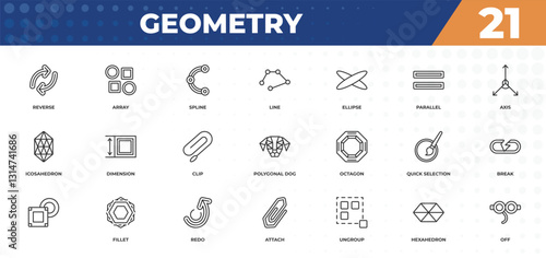 outline icons set - geometry concept. reverse, array and more.