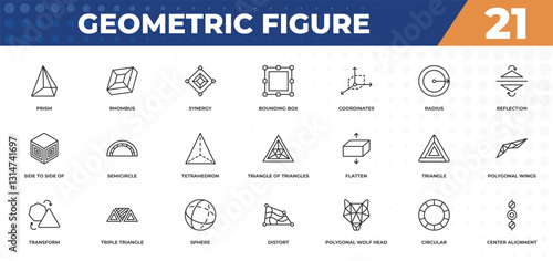 outline icons set - geometric figure concept. prism, rhombus and more.