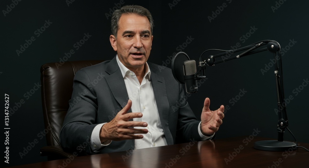 business man in podcast talking about business business man in podcast talking about business