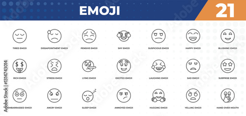 outline icons set - emoji concept. tired emoji, dissapointment emoji and more.