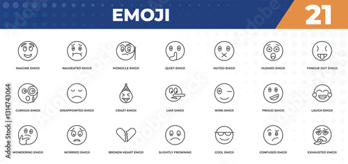 outline icons set - emoji concept. imagine emoji, nauseated emoji and more.