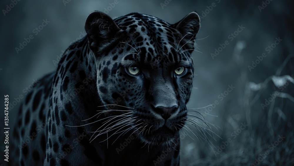Obraz premium Photo of a bright black portrait of a panther reflecting sadness for the animal world.