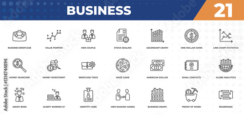 outline icons set - business concept. bussines briefcase, value pointer and more.