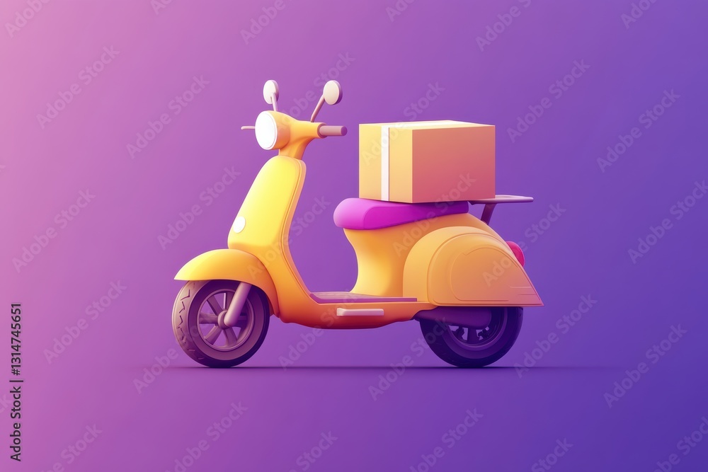 Delivery scooter with box urban environment 3d graphic creative viewpoint modern concept for e-commerce Delivery scooter with box urban environment 3d graphic creative viewpoint modern concept for e-commerce