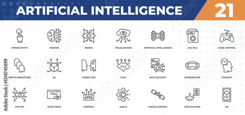 outline icons set - artificial intelligence concept. interactivity, cookies and more.