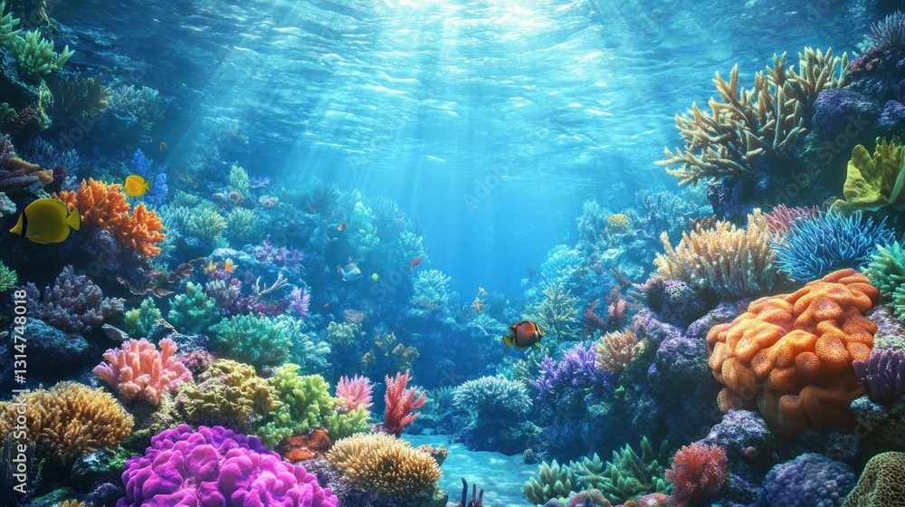 Fototapeta premium Vibrant Underwater Coral Reef Paradise: A Colorful Ecosystem