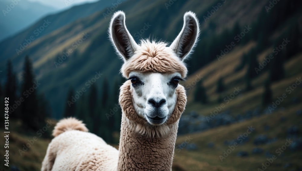 Obraz premium Llama head coloring book image. Antistress coloring for adults.