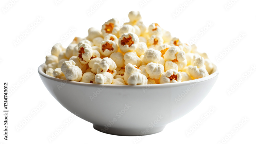 Fluffy Popped Popcorn in a Simple Bowl Isolated on Transparent Background for Snack and Food Advertising Fluffy Popped Popcorn in a Simple Bowl Isolated on Transparent Background for Snack and Food Advertising