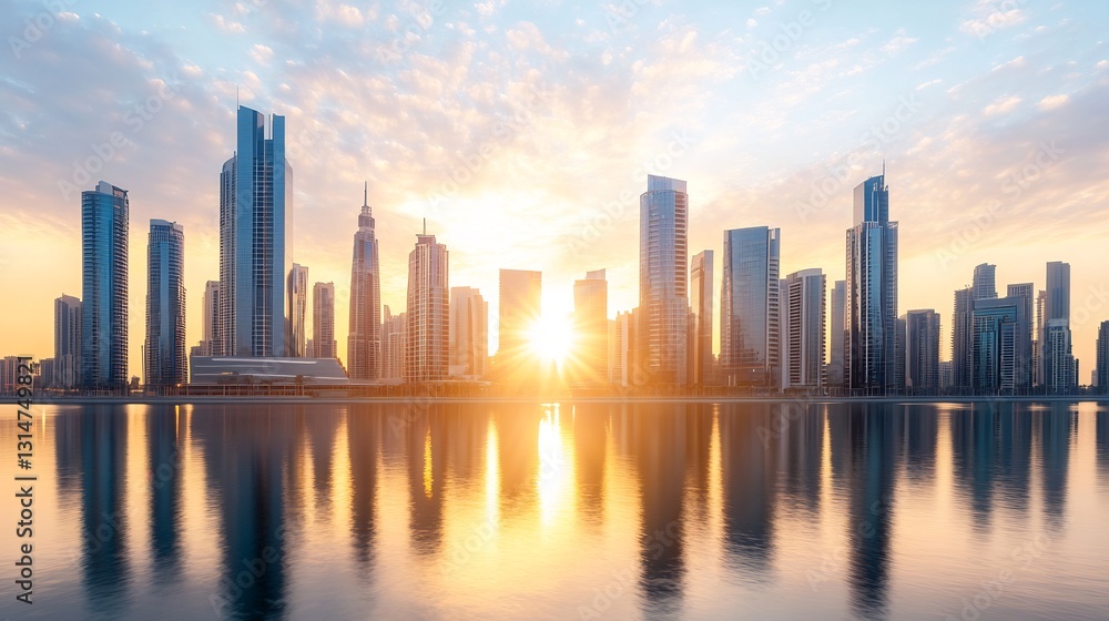 Fototapeta premium futuristic business district with sleek steel and glass towers