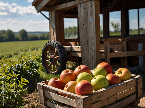 Pichet de cidre naturellement pétillant au milieu des pommes du verger, boisson alcoolisée vendue en direct producteur à la ferme
