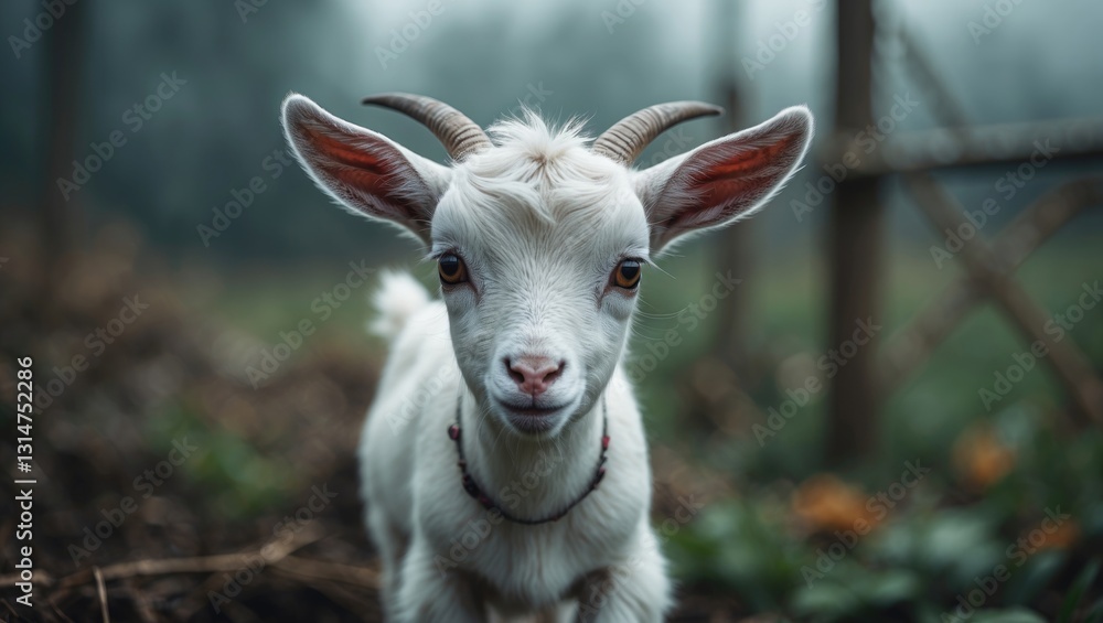 Obraz premium little baby goat in the natural farm setting