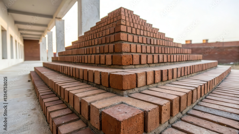 Fototapeta premium brick pyramid structure in modern architectural setting