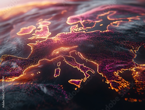 Glowing Europe, digital earth map