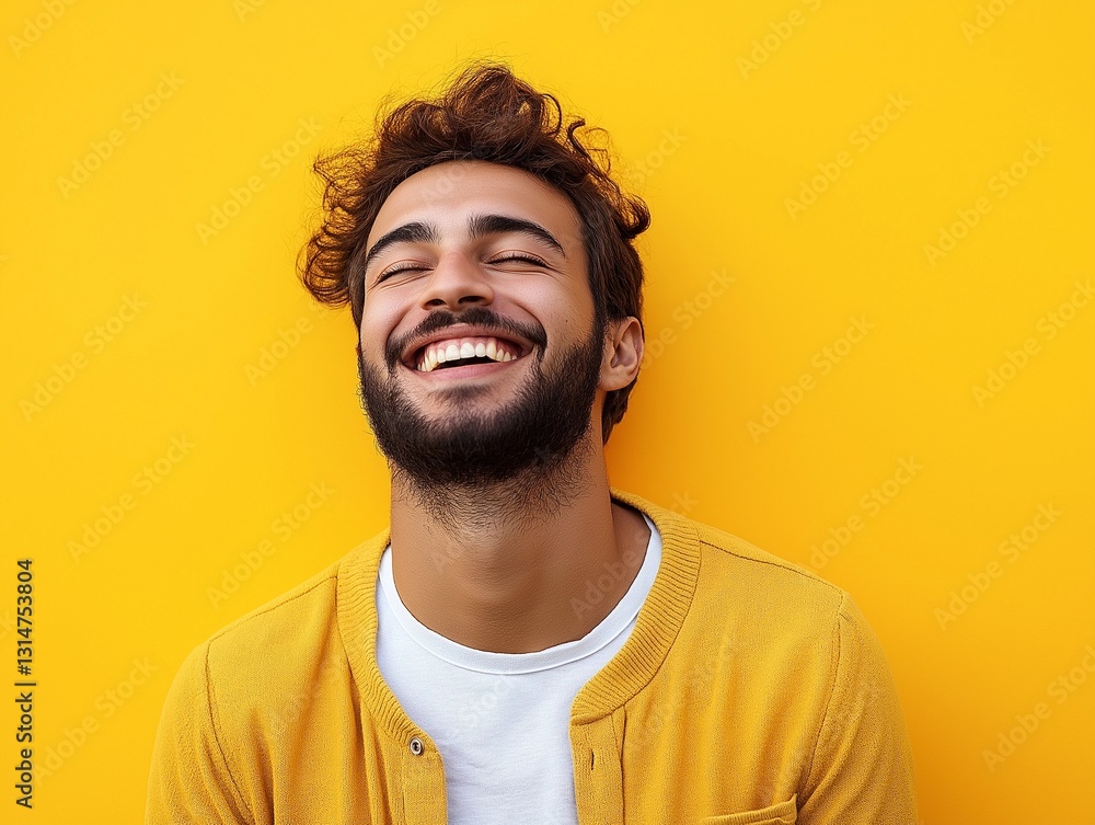 Joyful Young Man Against Yellow Background