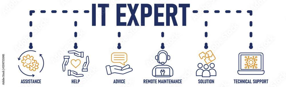 Banner of IT Expert, Information Technology Advice, Services or technical support - vector illustration concept with icon Banner of IT Expert, Information Technology Advice, Services or technical support - vector illustration concept with icon