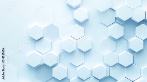 Abstract Hexagon Pattern:  A Modern 3D Geometric Design in Light Blue Hues
