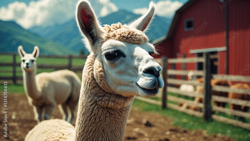 Obraz premium Close-up of a llama on a farm