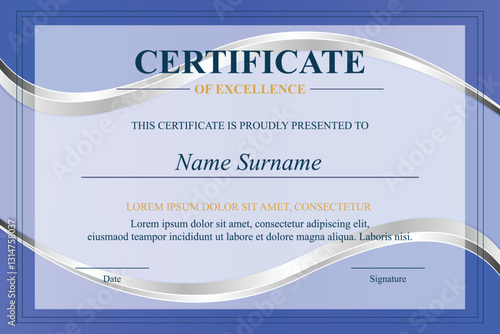 Blue Excellence Certificate Template with Curves