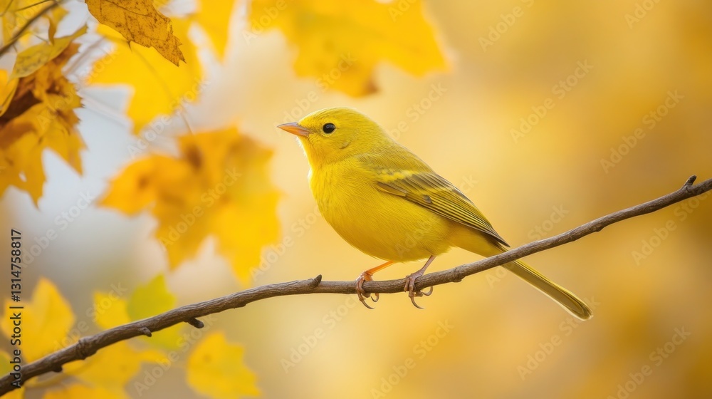 Obraz premium Golden Yellow Bird on Autumn Branch