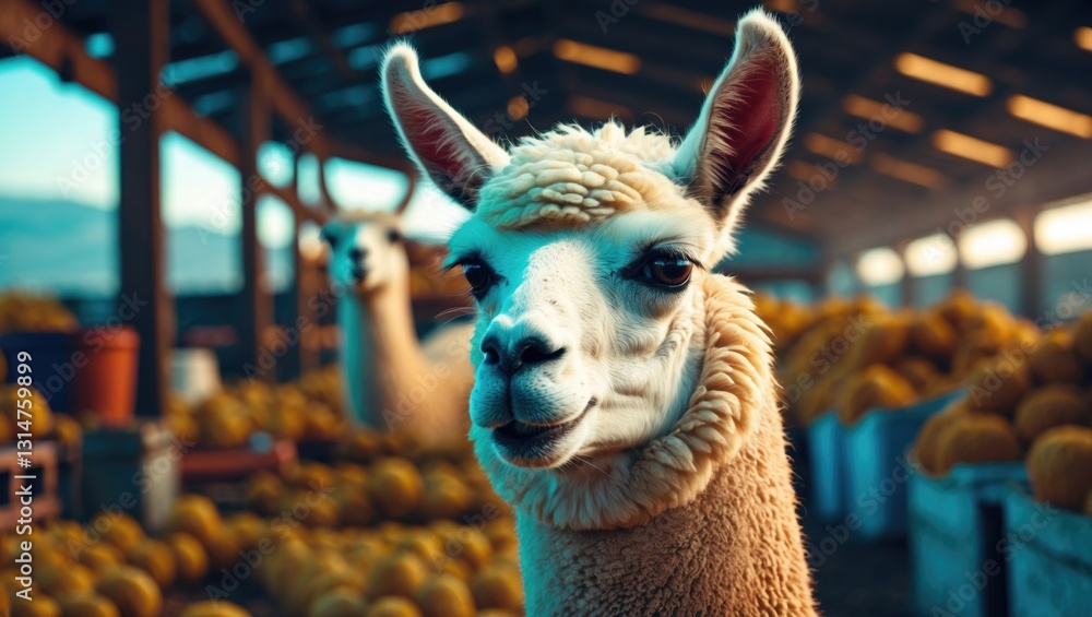 Obraz premium Close-up of a llama on a farm.