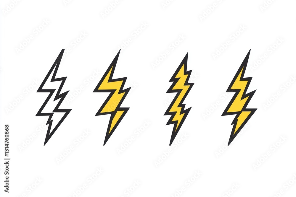 Yellow lightning bolt icons, white background, design element Yellow lightning bolt icons, white background, design element