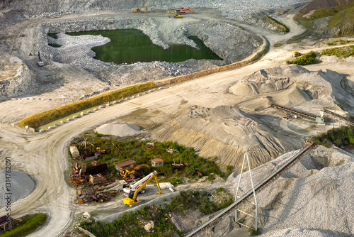 Open-pit mine of gravel materials for construction industry in Appalachian mountains in North Carolina, USA