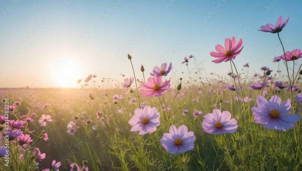 Cosmos flower flourishing in the field beneath the sunshine. Cosmos flower flourishing in the field beneath the sunshine.