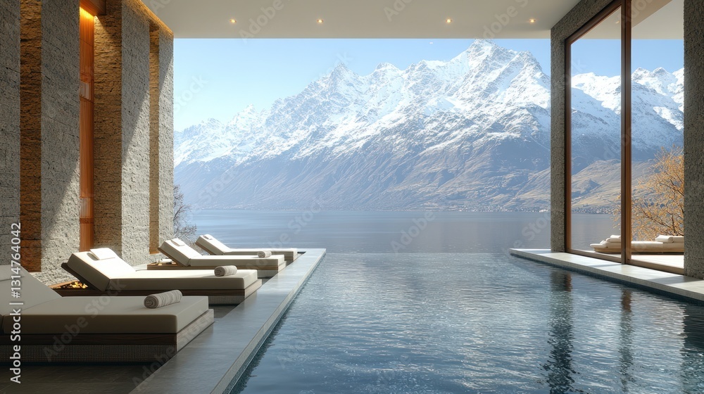 Fototapeta premium Modern infinity pool with mountain views