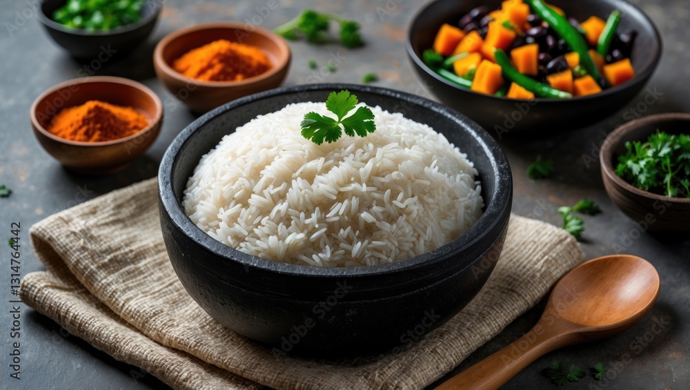 Cooked rice White rice prepared in an iron pot Cooked rice White rice prepared in an iron pot