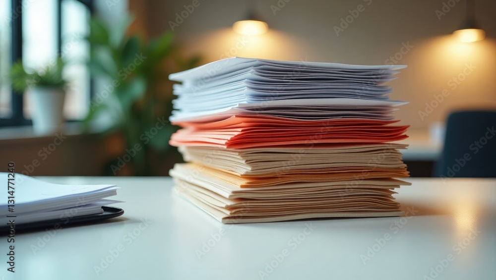 File folders containing documents positioned on a white table. File folders containing documents positioned on a white table.