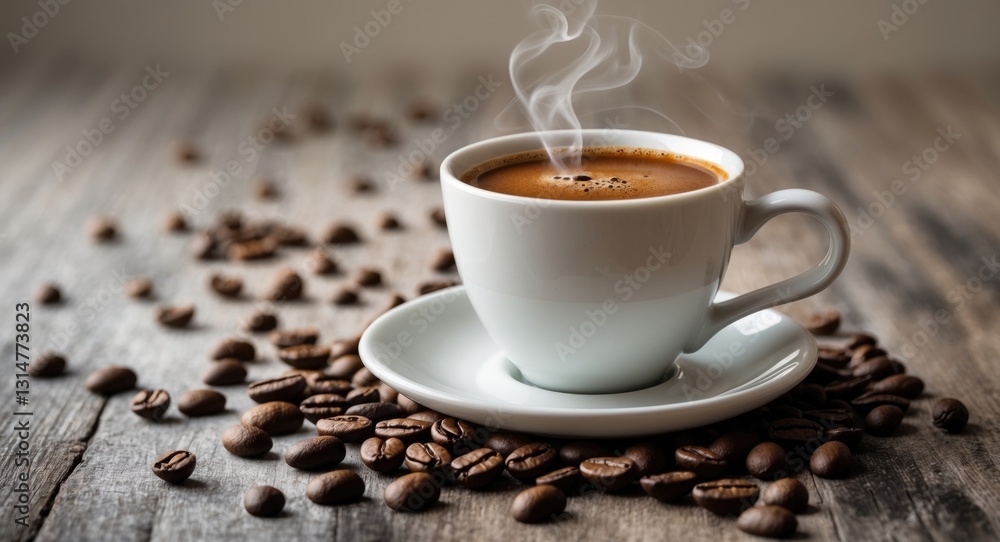 Coffee cup and coffee beans on the table. Coffee cup and coffee beans on the table.