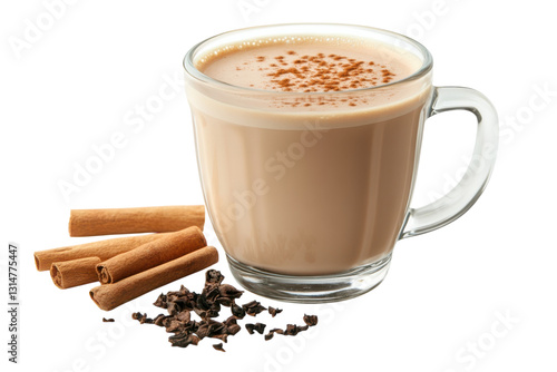 Chai tea latte in ceramic cup isolated on transparent background