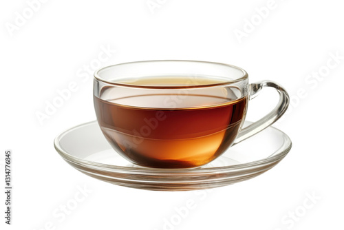 Freshly brewed chamomile tea in glass cup isolated on transparent background