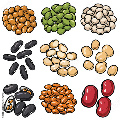 Hand-Drawn Legumes and Beans Vector Set - Organic Protein-Rich Food