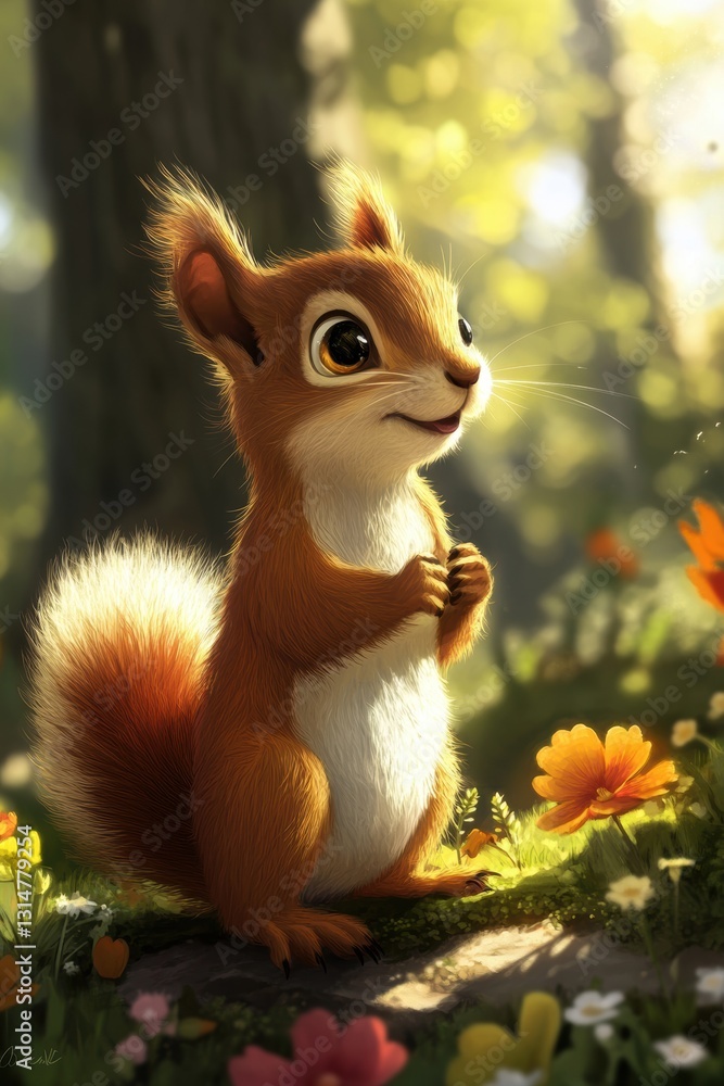 Fototapeta premium Cute squirrel in Spring field in forest.