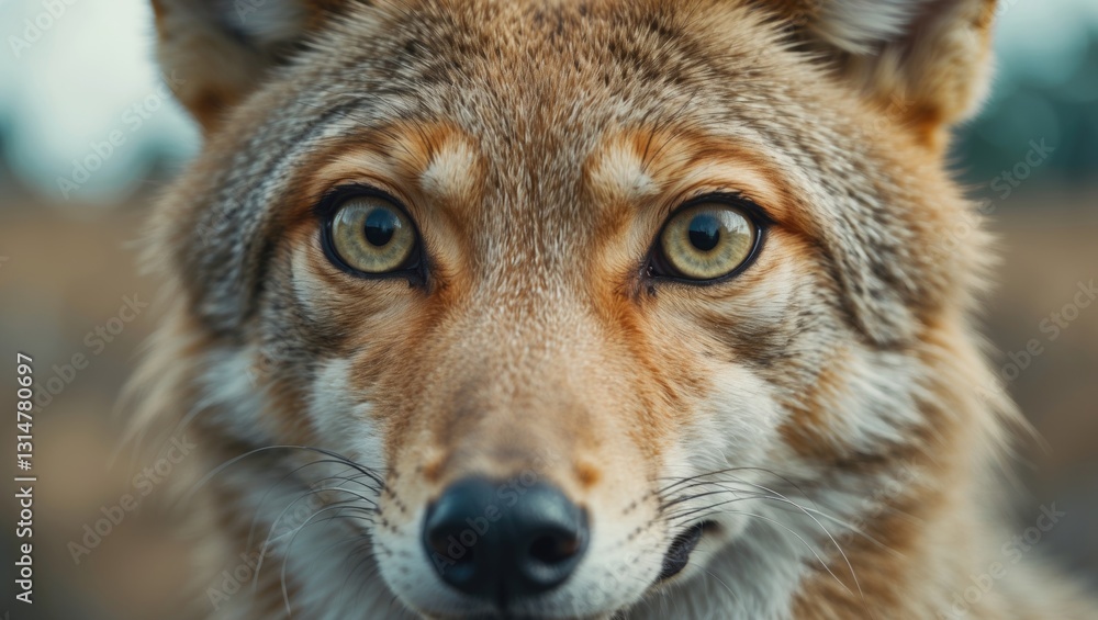 Closeup of an adorable coyote gazing at the camera with inquisitive eyes. Closeup of an adorable coyote gazing at the camera with inquisitive eyes.