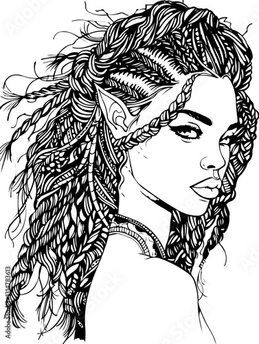 black fairy woman, coloring page, face, woman, vector, illustration, hair, fashion, art, beauty, drawing, sketch, person, design, lady, people, black, head, child, model, lips, style, silhouette, eyes