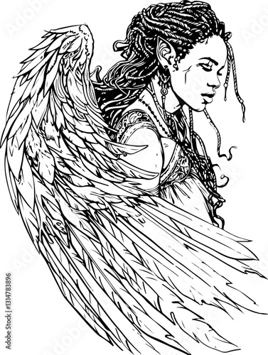black fairy woman, coloring page, face, woman, vector, illustration, hair, fashion, art, beauty, drawing, sketch, person, design, lady, people, black, head, child, model, lips, style, silhouette, eyes