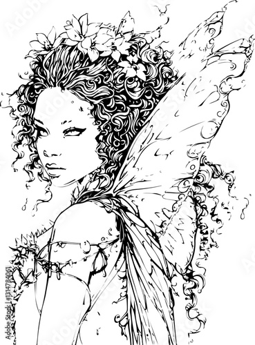 black fairy woman, coloring page, face, woman, vector, illustration, hair, fashion, art, beauty, drawing, sketch, person, design, lady, people, black, head, child, model, lips, style, silhouette, eyes